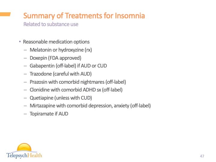 Summary of treatments for insomnia slide presentation