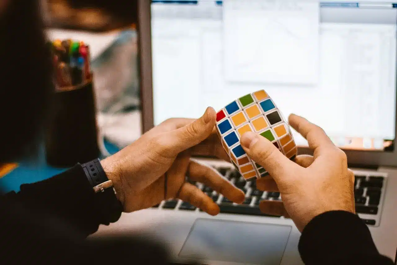 Person with adhd distracted by rubik's cube